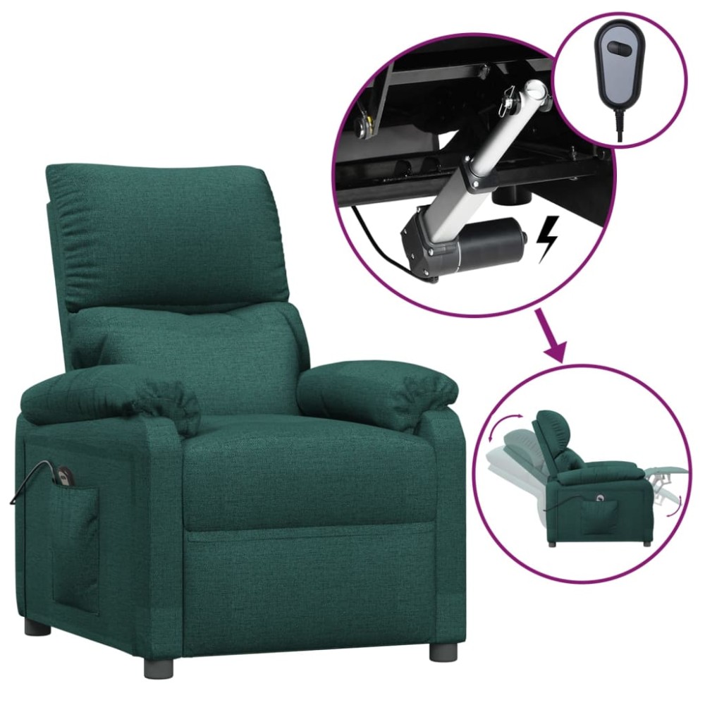 vidaXL Fotoliu rabatabil electric, verde închis, material textil