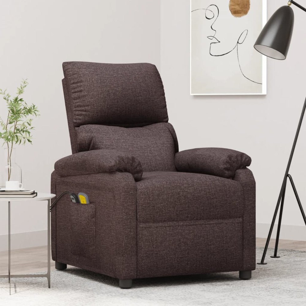 vidaXL Fotoliu de masaj electric, maro închis, material textil