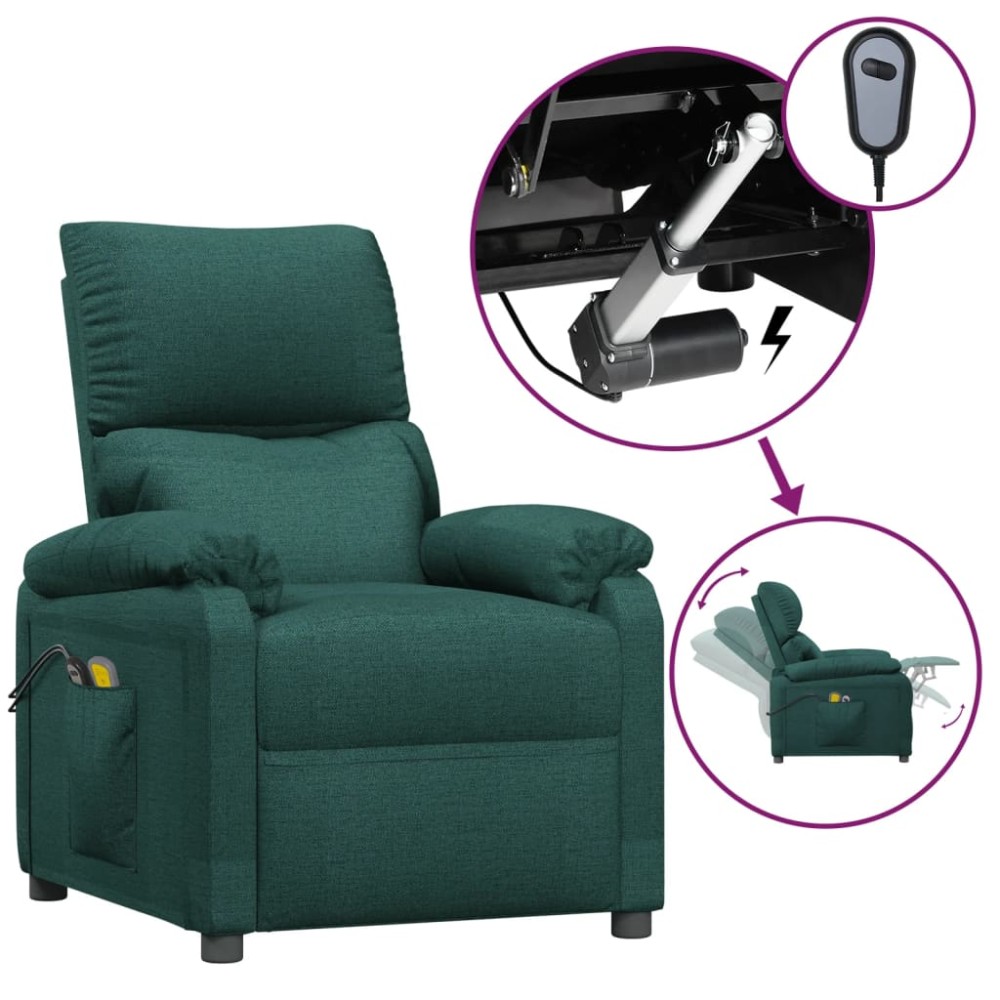vidaXL Fotoliu de masaj electric, verde închis, material textil
