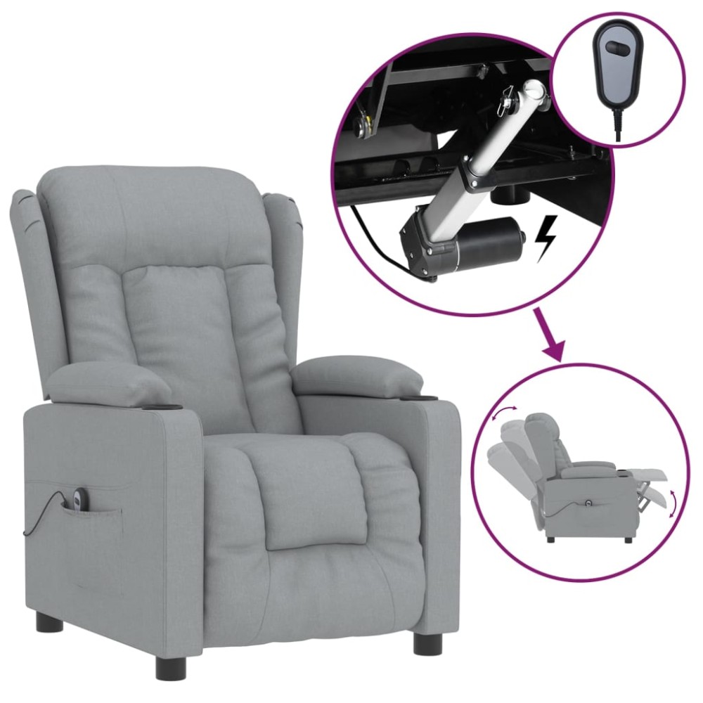 vidaXL Fotoliu rabatabil electric, gri deschis, textil