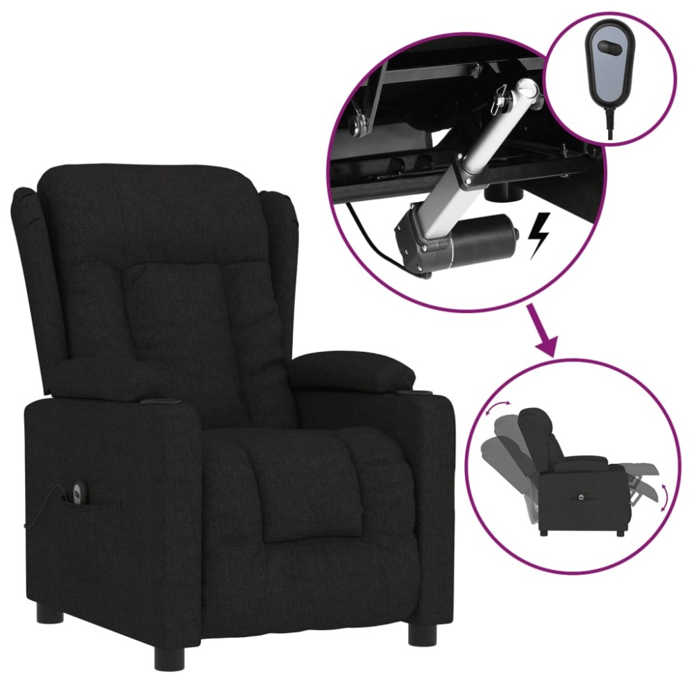 vidaXL Fotoliu rabatabil electric, negru, material textil