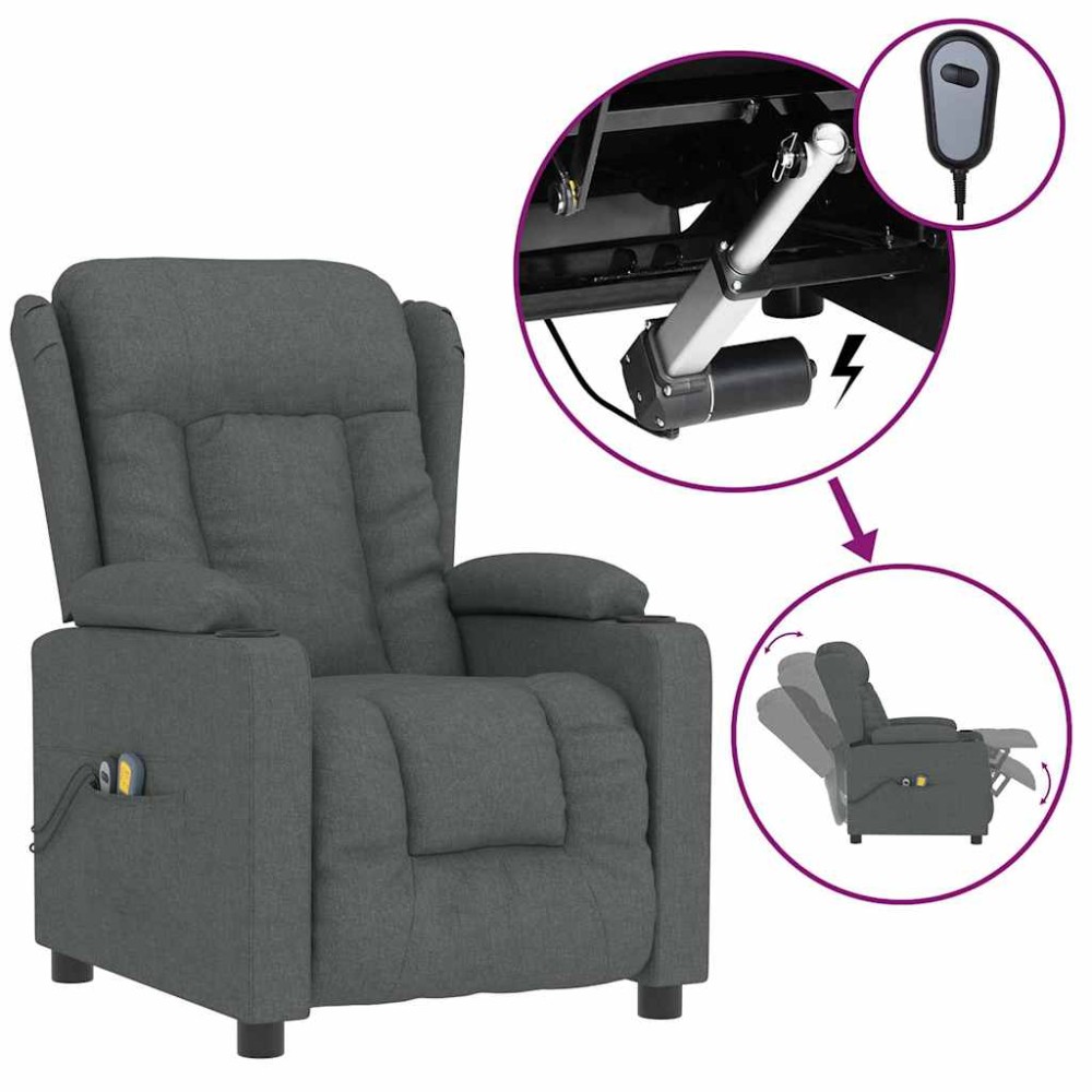 vidaXL Fotoliu de masaj electric rabatabil, gri închis, textil
