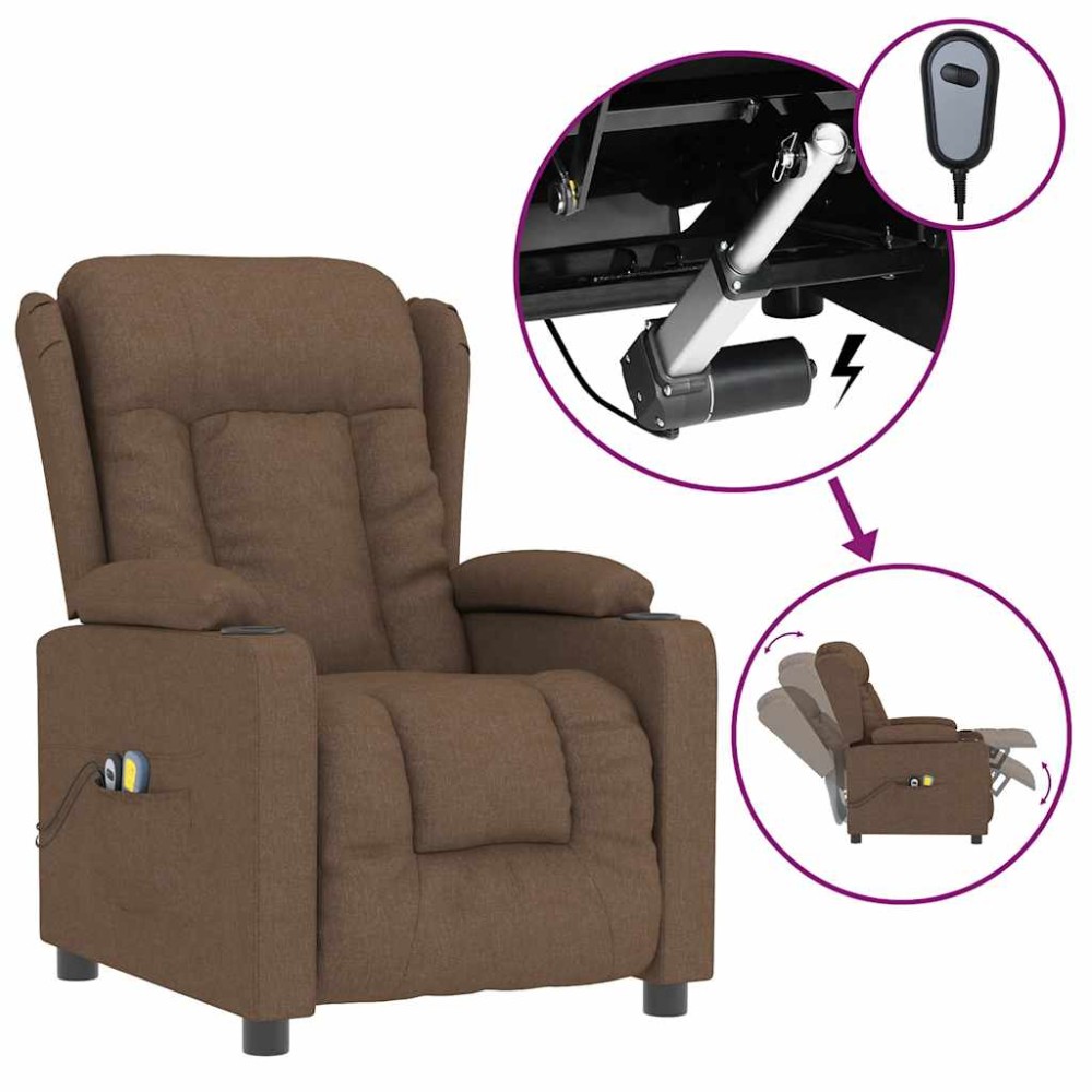 vidaXL Fotoliu de masaj electric, maro, material textil