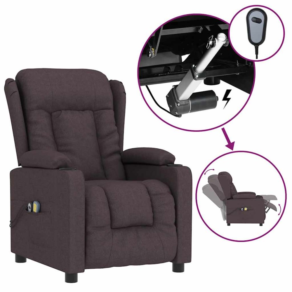 vidaXL Fotoliu de masaj electric, maro închis, material textil