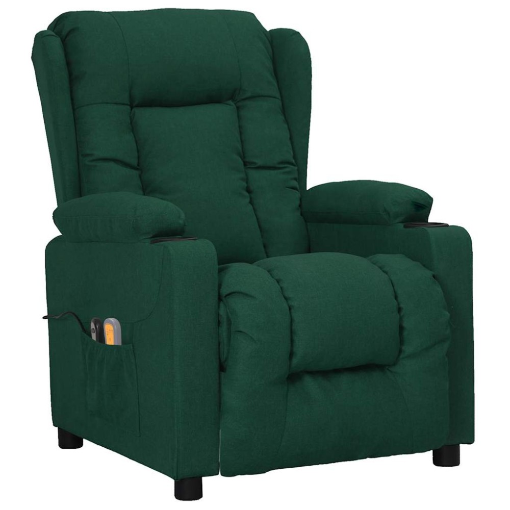 vidaXL Fotoliu de masaj electric, verde închis, material textil