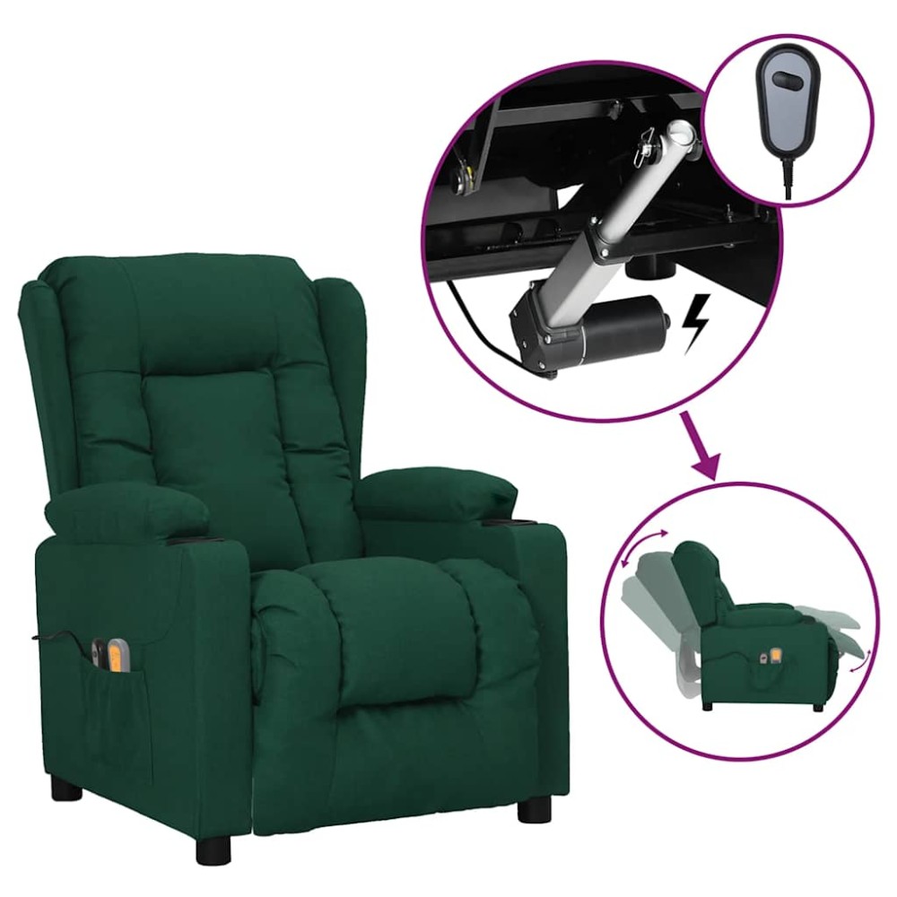 vidaXL Fotoliu de masaj electric, verde închis, material textil