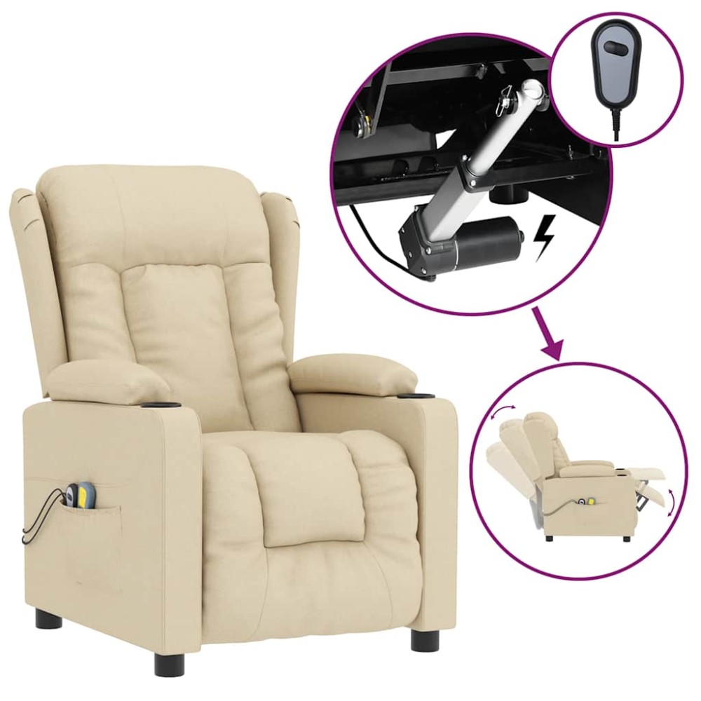 vidaXL Fotoliu de masaj electric rabatabil, crem, textil