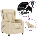 vidaXL Fotoliu de masaj electric rabatabil, crem, textil