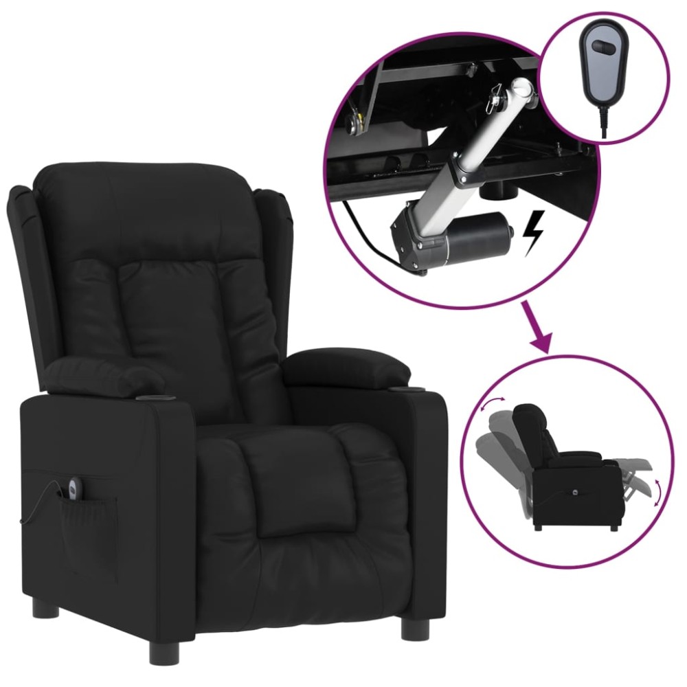 vidaXL Fotoliu rabatabil electric, negru, piele ecologică