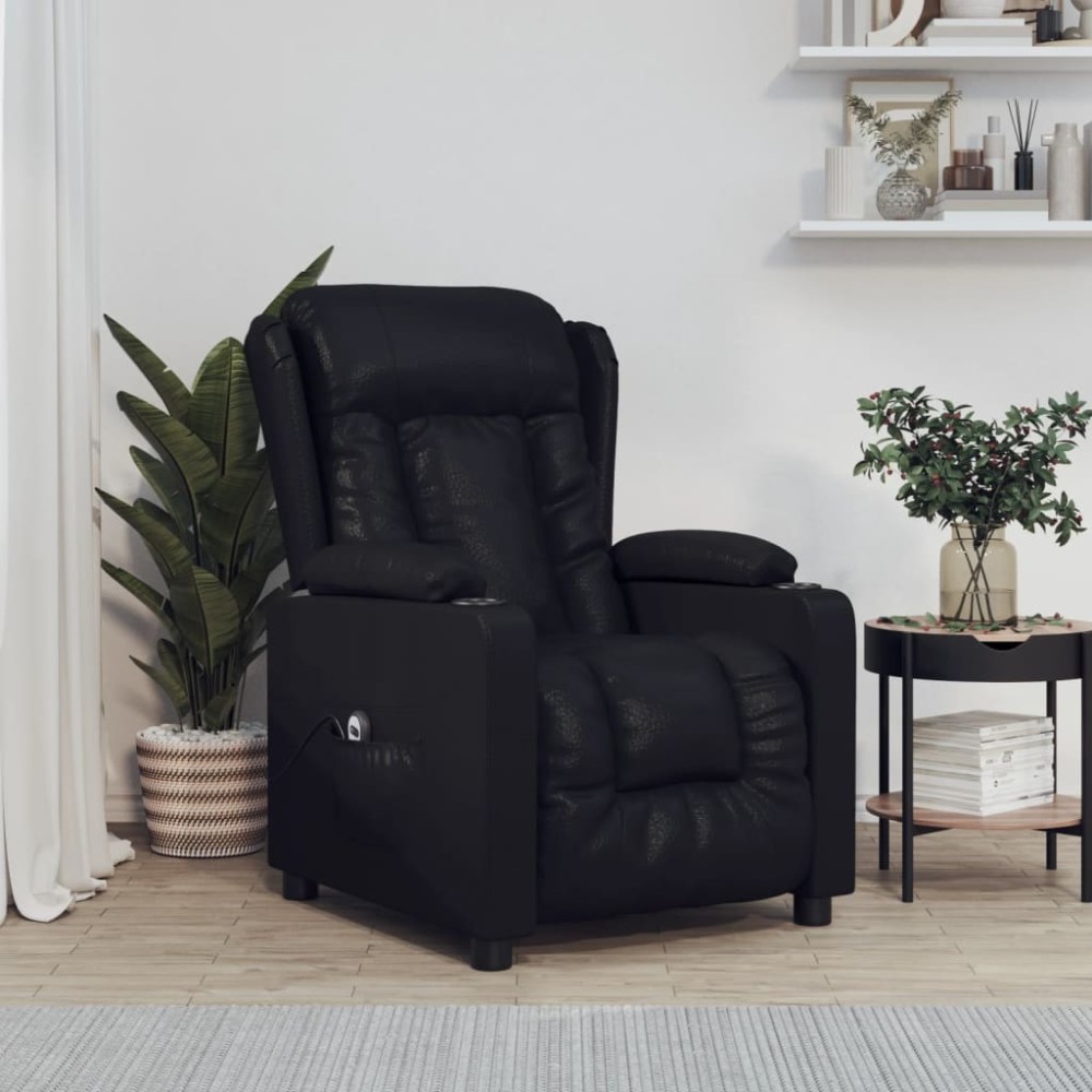 vidaXL Fotoliu rabatabil electric, negru, piele ecologică