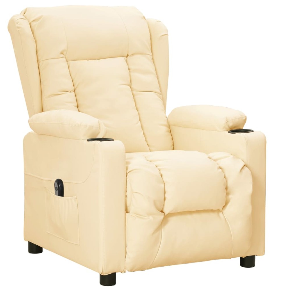 vidaXL Fotoliu rabatabil electric, crem, piele ecologică