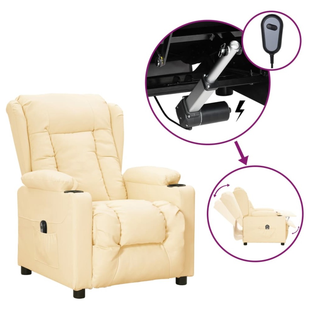 vidaXL Fotoliu rabatabil electric, crem, piele ecologică
