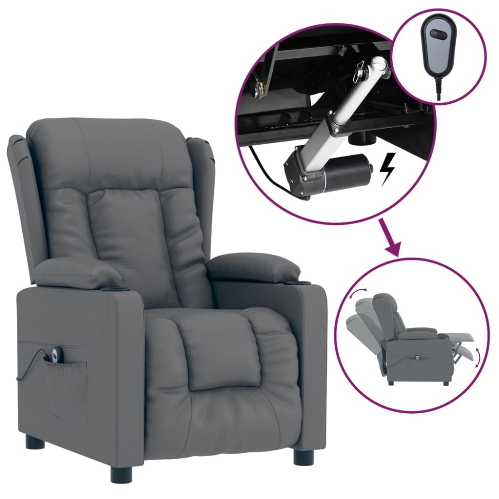 vidaXL Fotoliu rabatabil electric, gri, piele ecologică