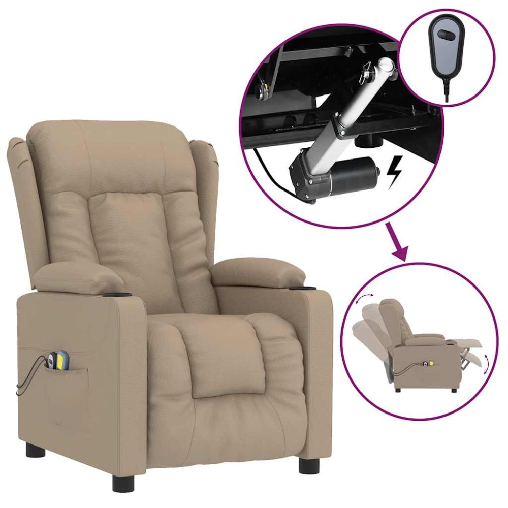 vidaXL Fotoliu de masaj electric, cappuccino, piele ecologică