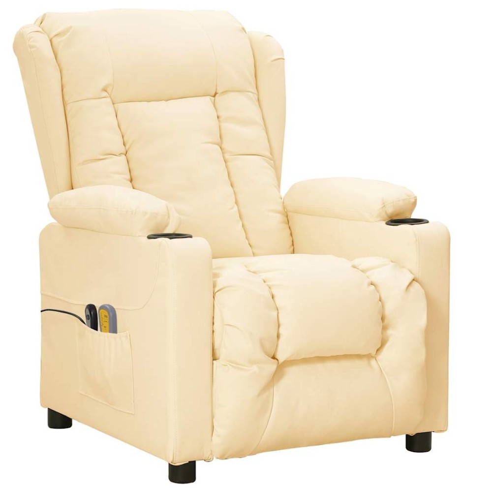 vidaXL Fotoliu de masaj electric, crem, piele ecologică