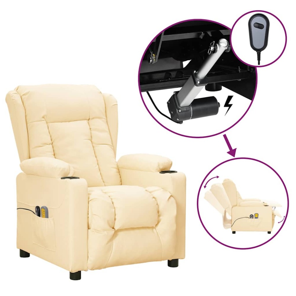 vidaXL Fotoliu de masaj electric, crem, piele ecologică