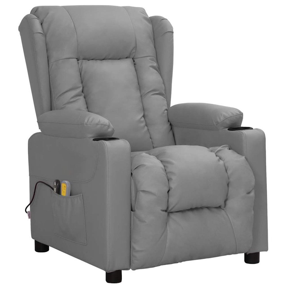 vidaXL Fotoliu de masaj electric, gri, piele ecologică