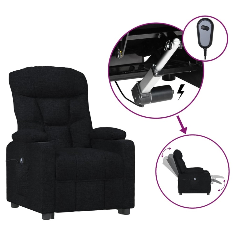 vidaXL Fotoliu rabatabil electric, negru, material textil