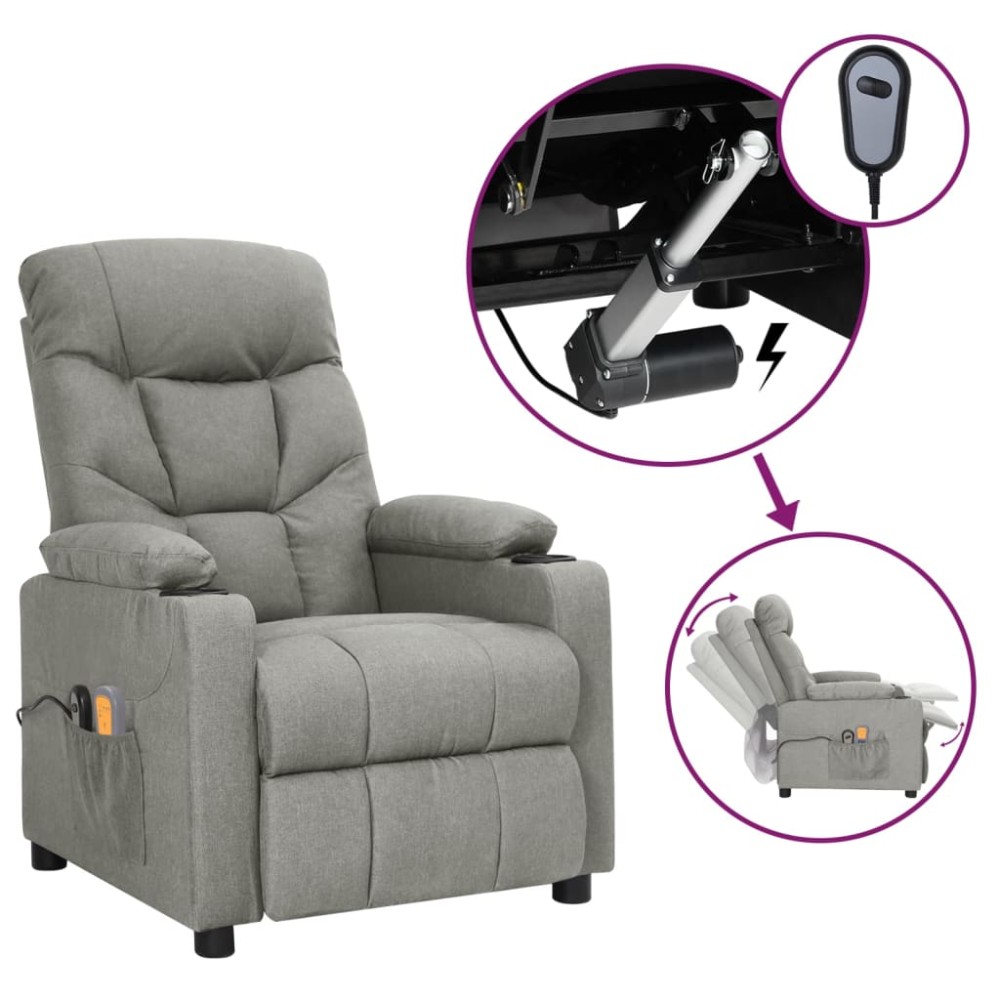 vidaXL Fotoliu de masaj electric rabatabil, gri deschis, textil