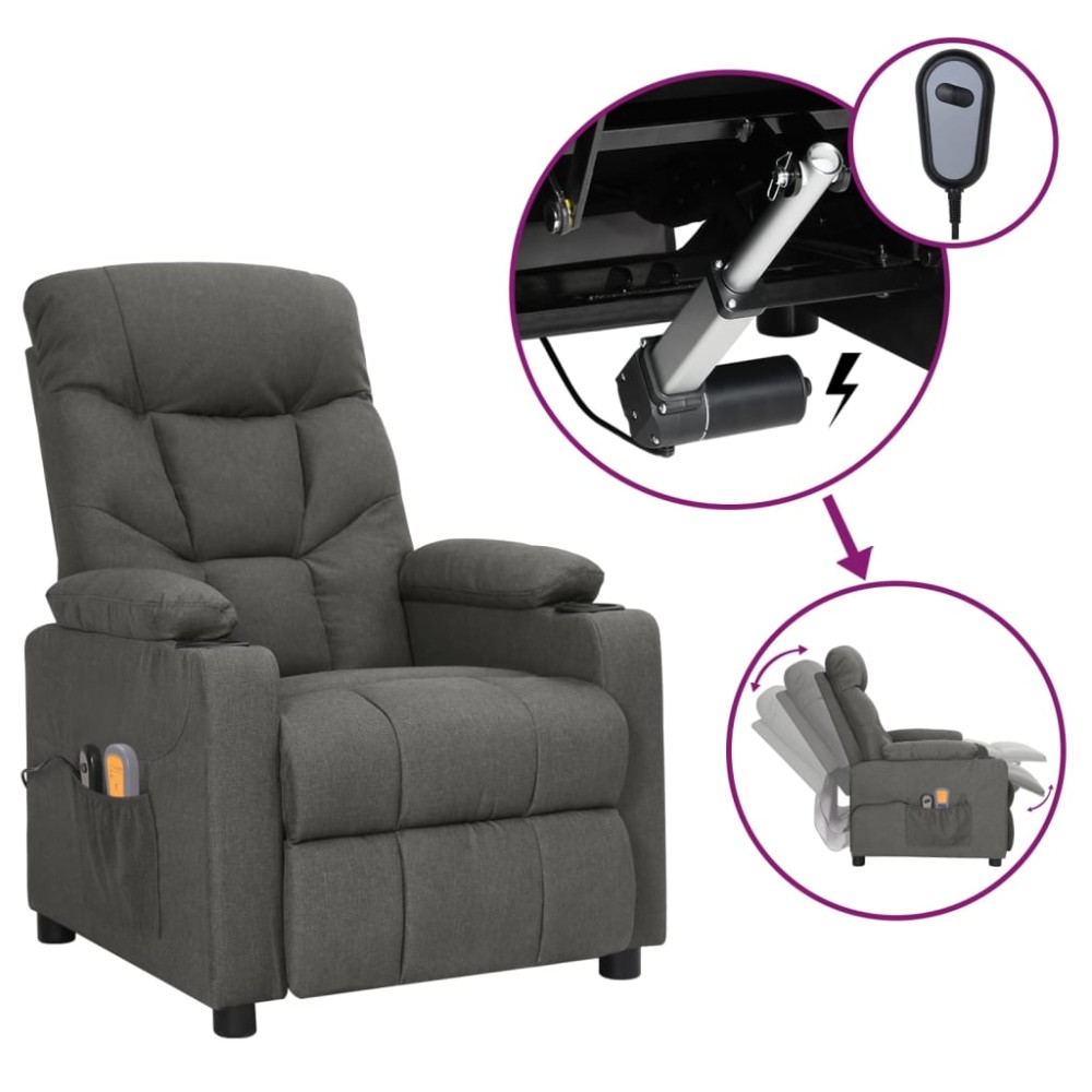vidaXL Fotoliu de masaj electric rabatabil, gri închis, textil