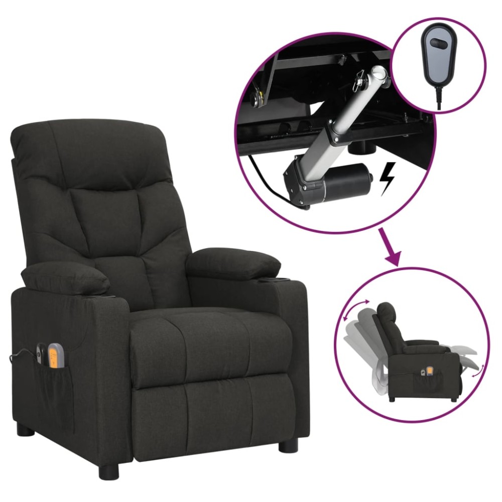 vidaXL Fotoliu de masaj electric rabatabil, negru, textil