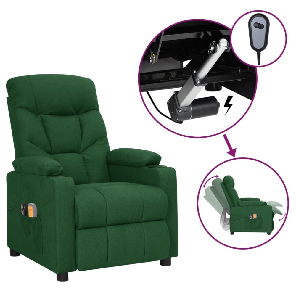 vidaXL Fotoliu de masaj electric, verde închis, material textil