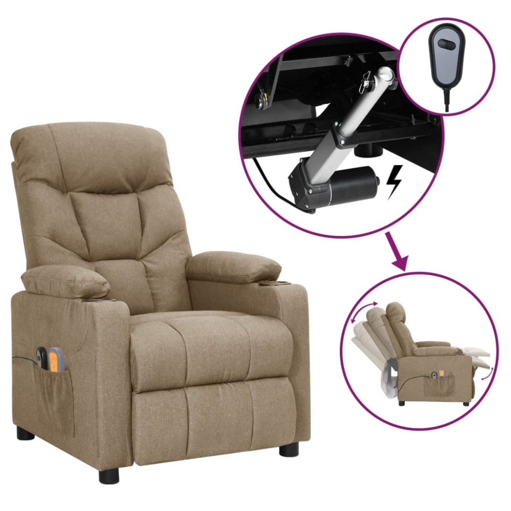 vidaXL Fotoliu de masaj electric rabatabil, gri taupe, textil