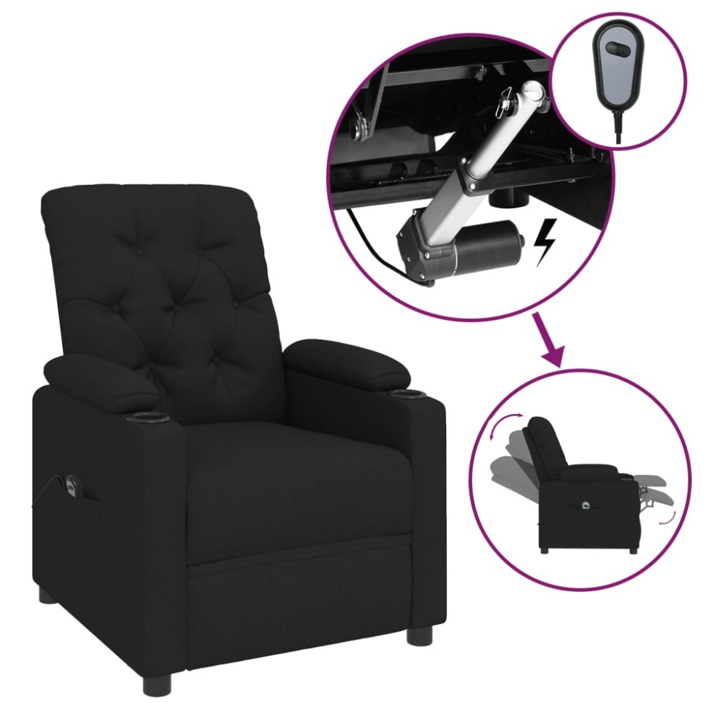 vidaXL Fotoliu rabatabil electric, negru, material textil