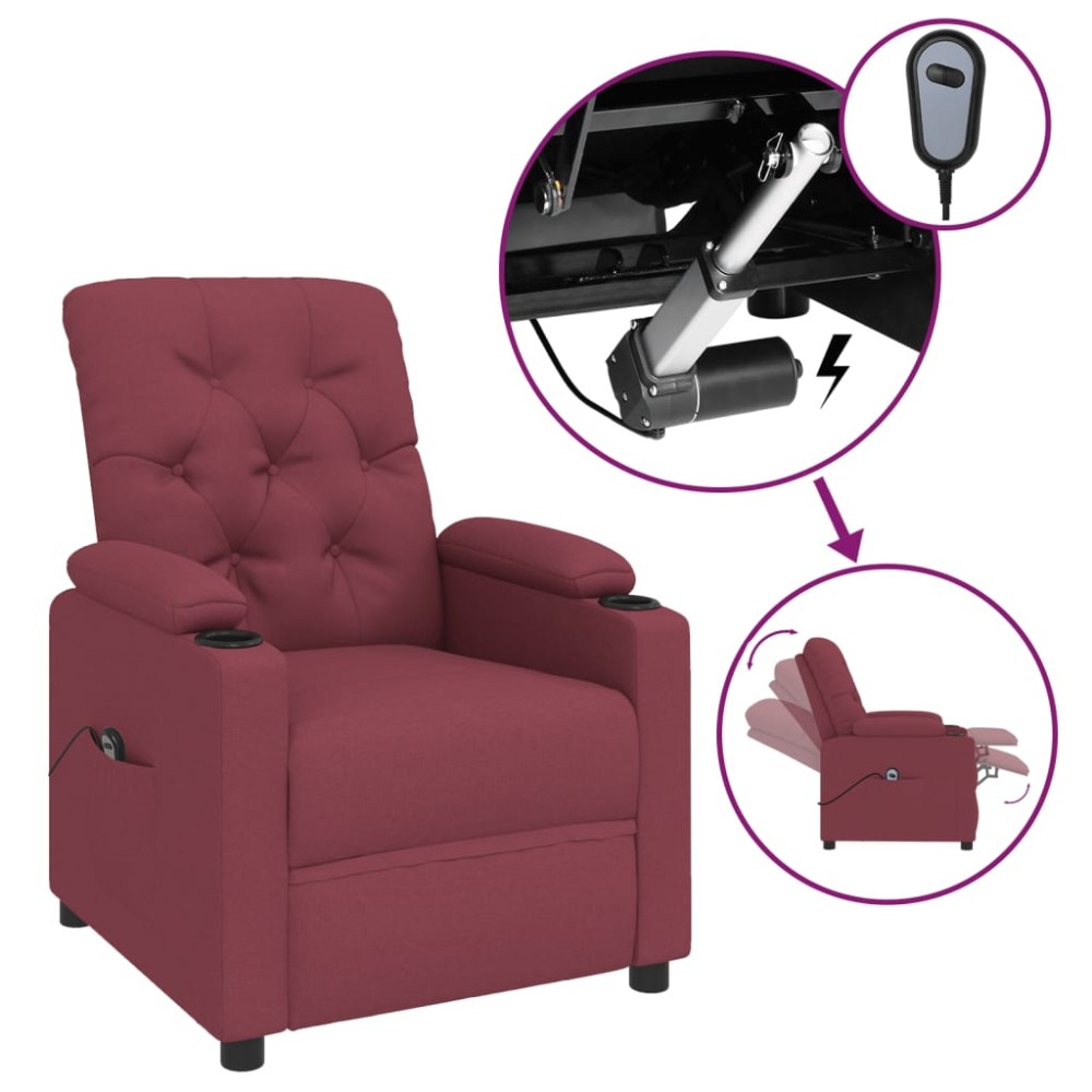 vidaXL Fotoliu rabatabil electric, roșu vin, material textil