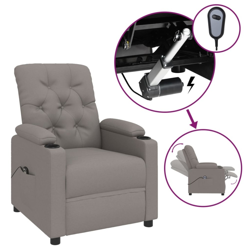 vidaXL Fotoliu rabatabil electric, gri taupe, material textil