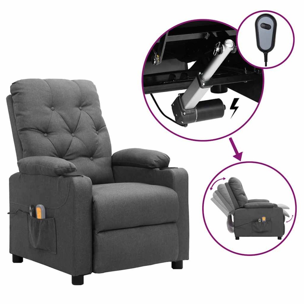 vidaXL Fotoliu de masaj electric rabatabil, gri deschis, textil
