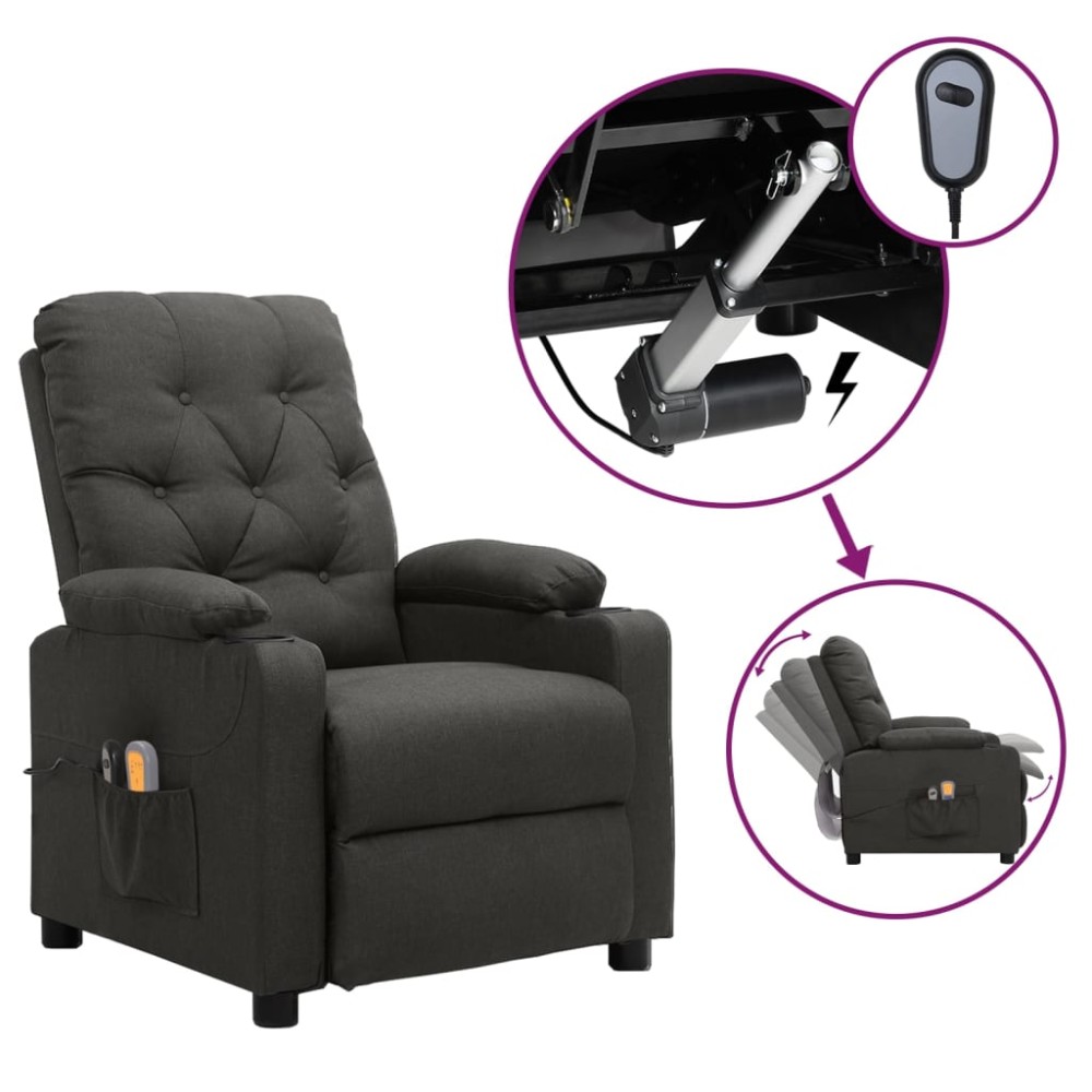vidaXL Fotoliu de masaj electric rabatabil, gri închis, textil