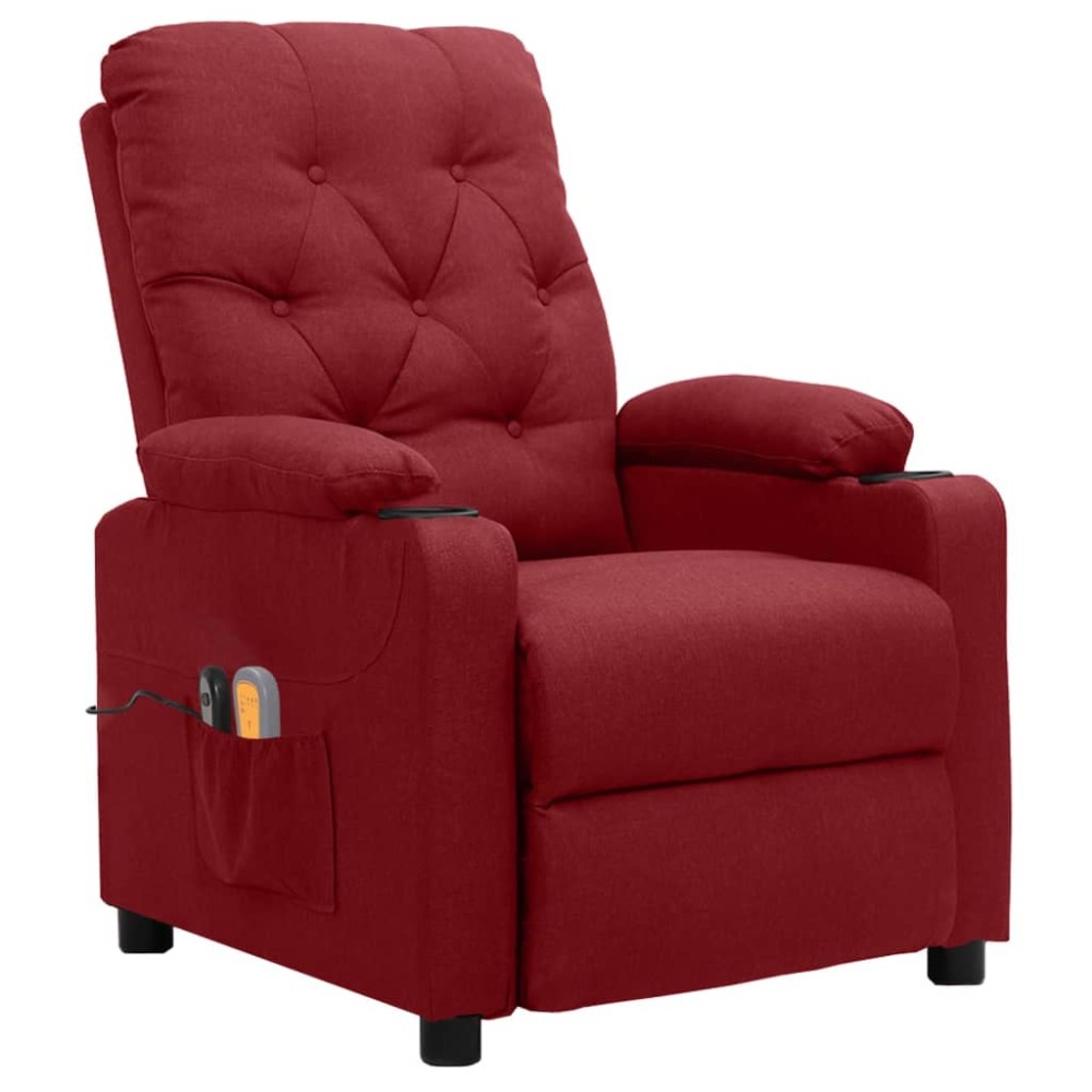 vidaXL Fotoliu de masaj electric rabatabil, roșu vin, textil
