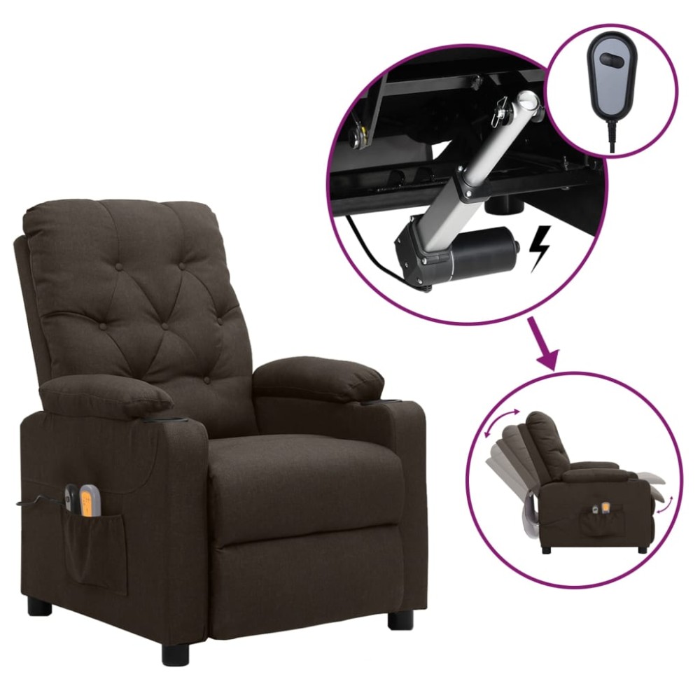 vidaXL Fotoliu de masaj electric, maro închis, material textil