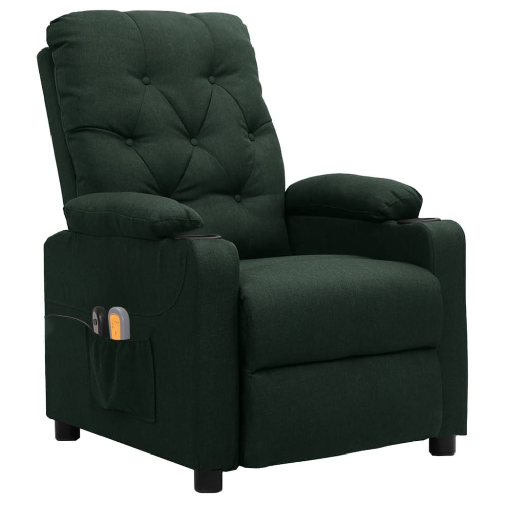 vidaXL Fotoliu de masaj electric, verde închis, material textil