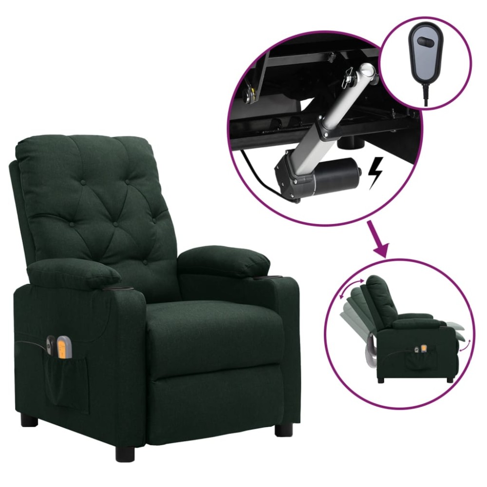 vidaXL Fotoliu de masaj electric, verde închis, material textil