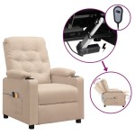 vidaXL Fotoliu de masaj electric rabatabil, crem, textil vidaXL Fotoliu de masaj electric rabatabil, crem, textil
