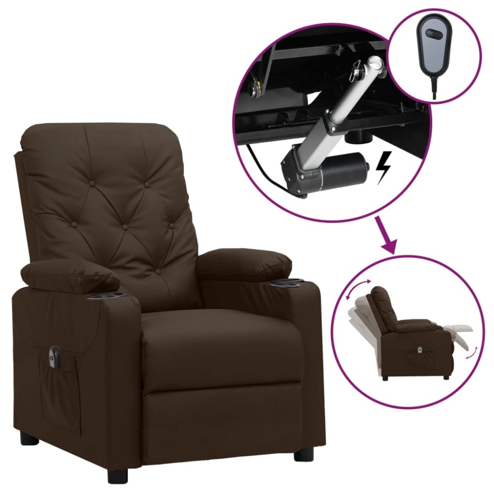 vidaXL Fotoliu rabatabil electric, maro, piele ecologică