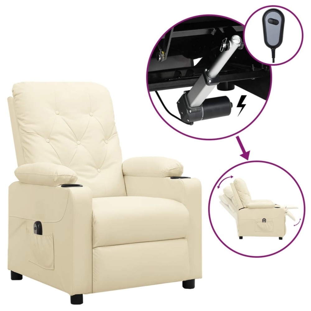 vidaXL Fotoliu rabatabil electric, crem, piele ecologică