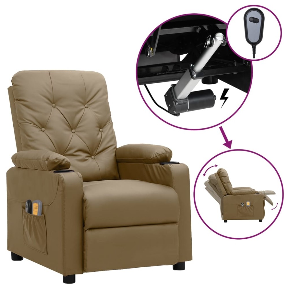vidaXL Fotoliu de masaj electric, cappuccino, piele ecologică