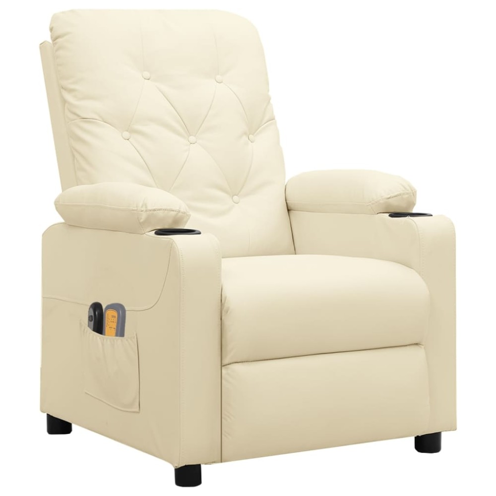 vidaXL Fotoliu de masaj electric, crem, piele ecologică