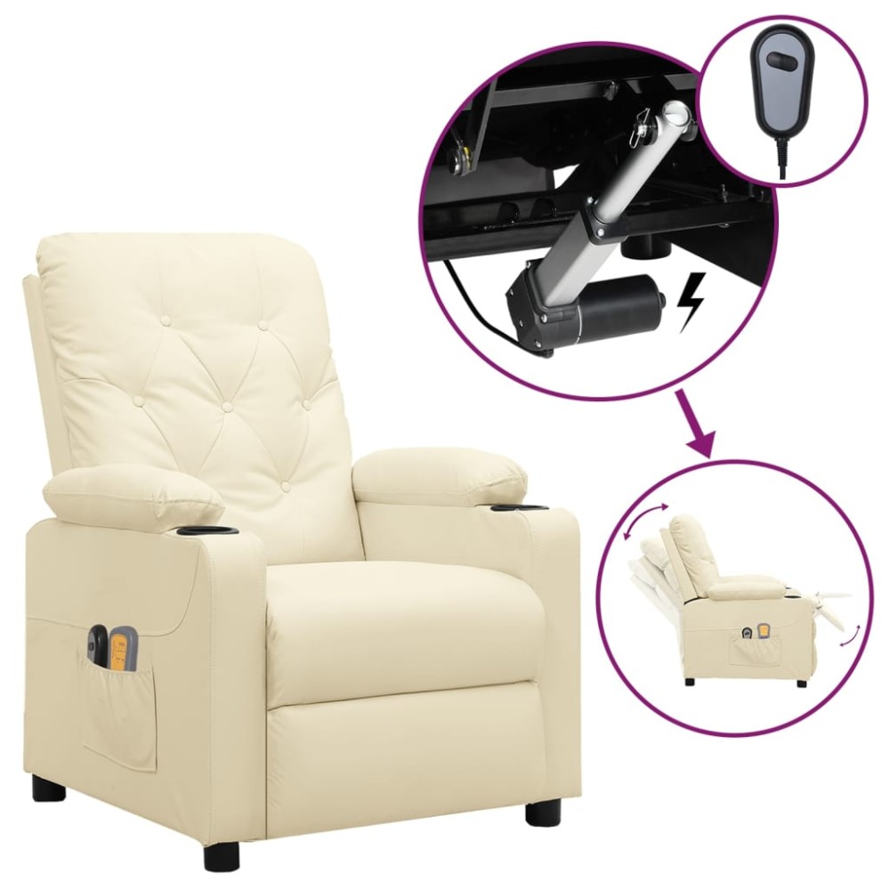 vidaXL Fotoliu de masaj electric, crem, piele ecologică