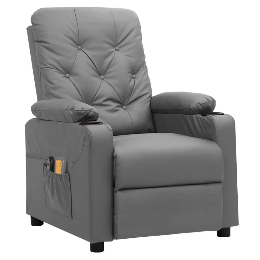 vidaXL Fotoliu de masaj electric, gri, piele ecologică