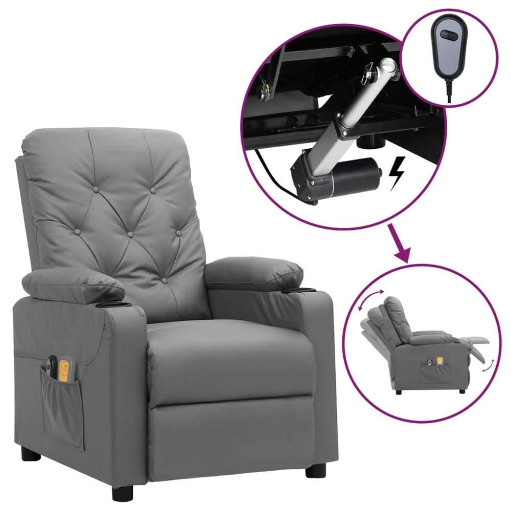 vidaXL Fotoliu de masaj electric, gri, piele ecologică