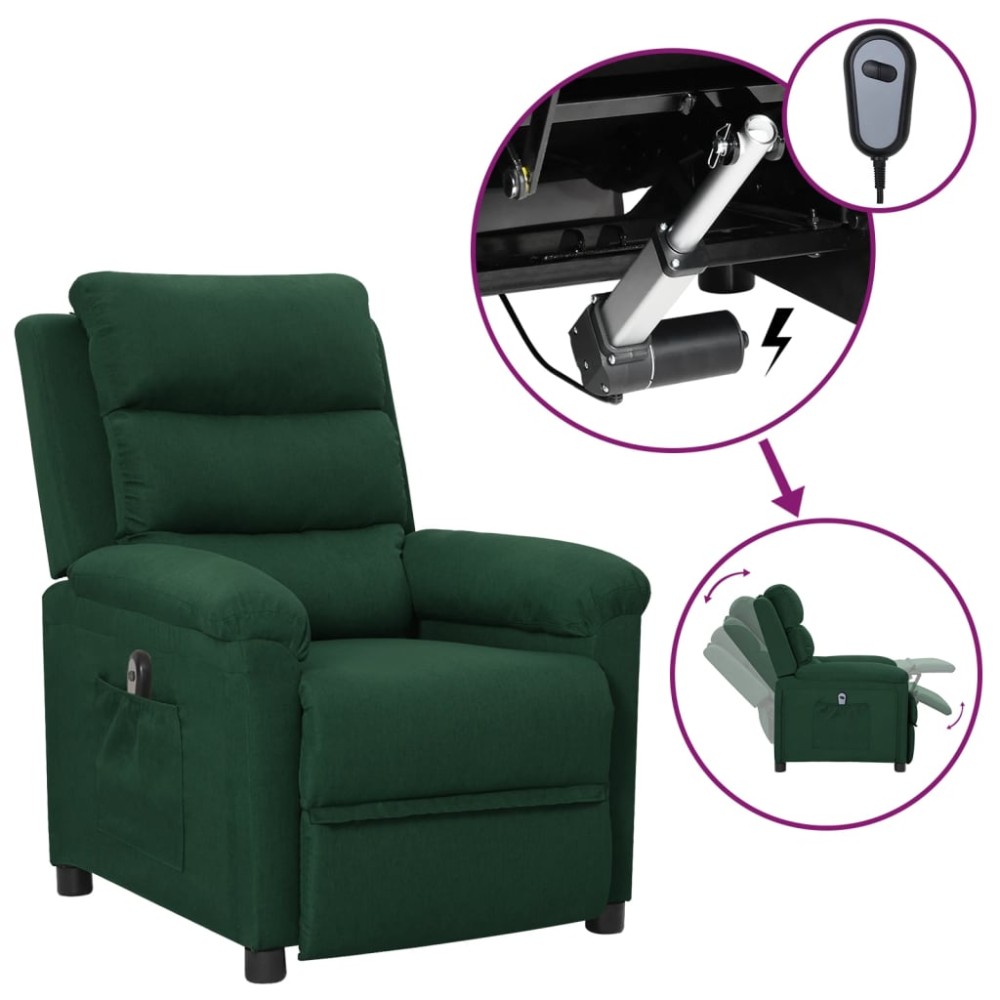vidaXL Fotoliu rabatabil electric, verde închis, material textil