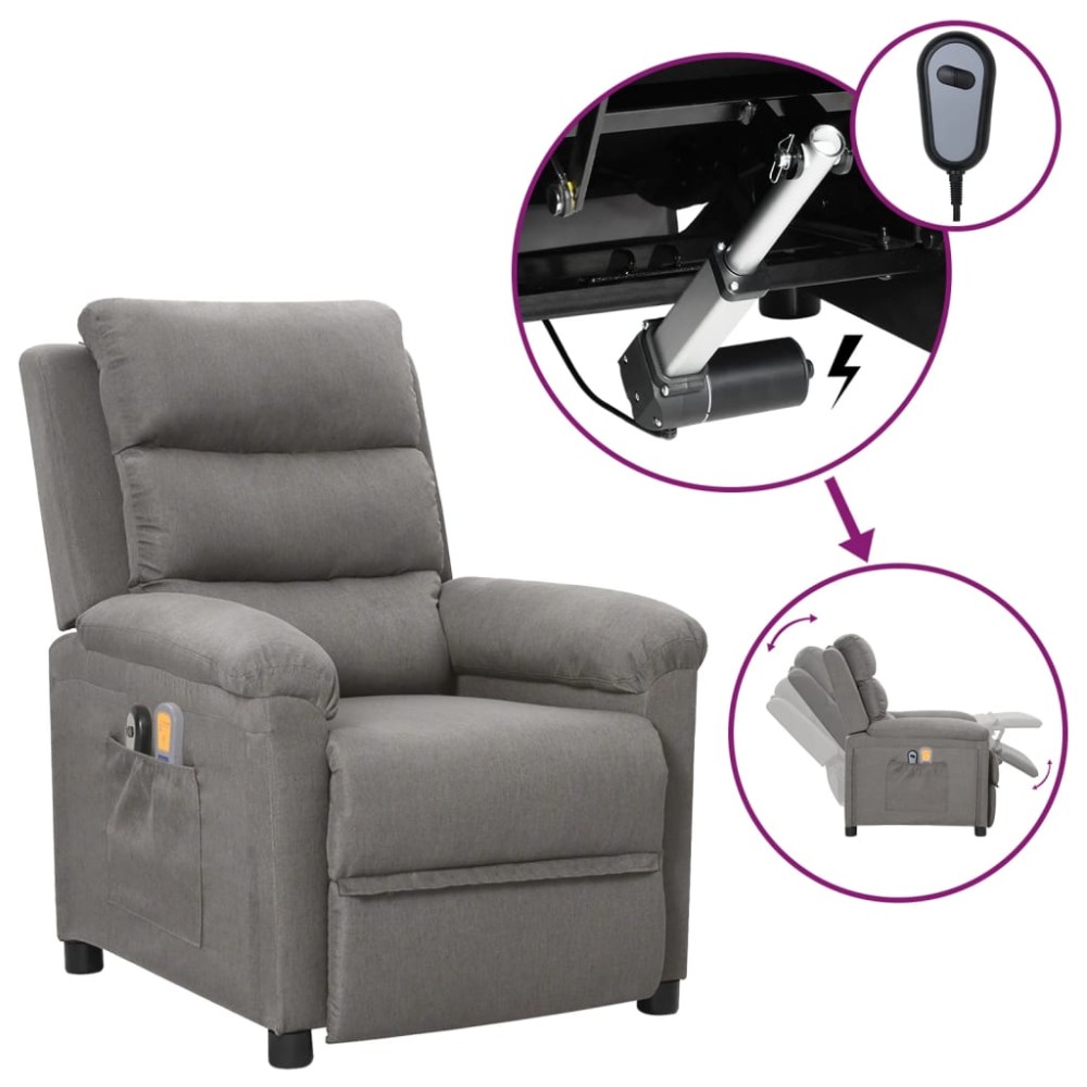 vidaXL Fotoliu de masaj electric rabatabil, gri deschis, textil