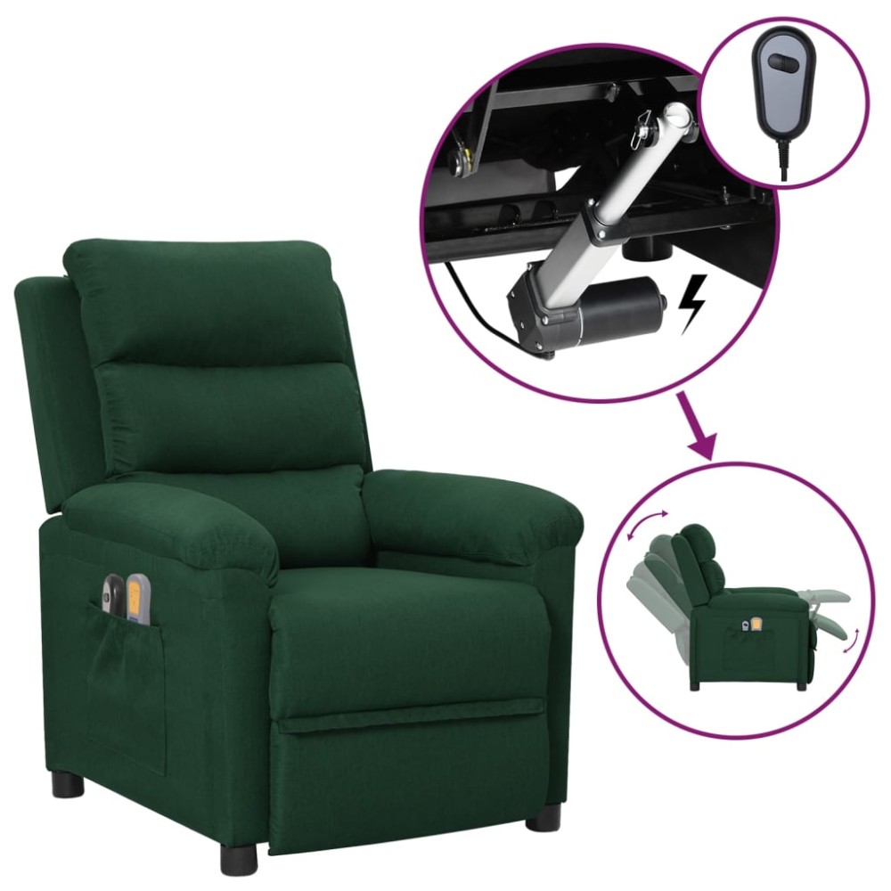 vidaXL Fotoliu de masaj electric, verde închis, material textil