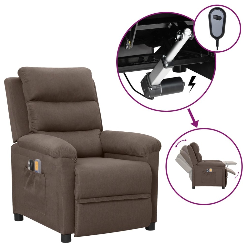vidaXL Fotoliu de masaj electric rabatabil, gri taupe, textil