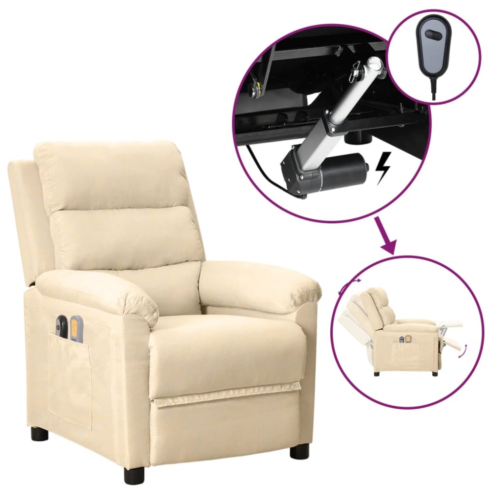 vidaXL Fotoliu de masaj electric rabatabil, crem, textil