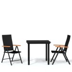 vidaXL Set mobilier de grădină, 3 piese, negru vidaXL Set mobilier de grădină, 3 piese, negru